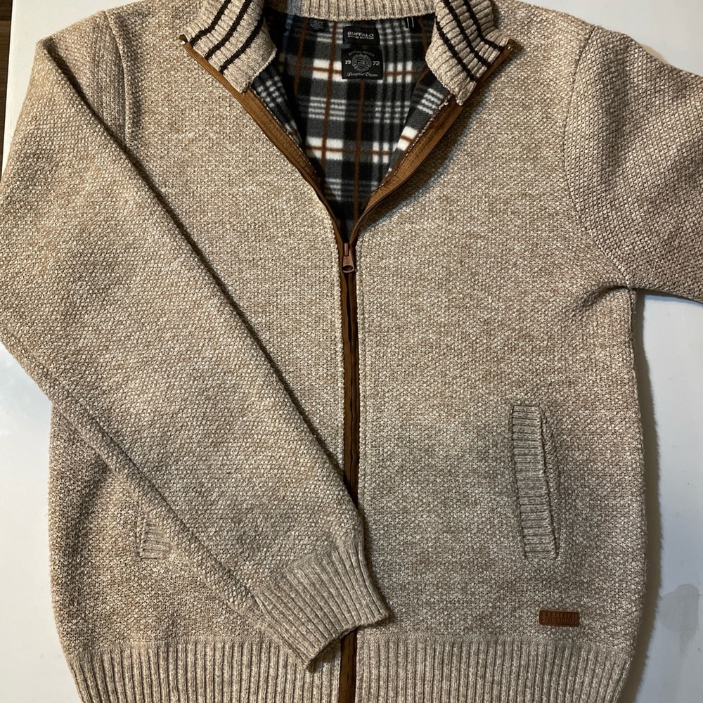 Buffalo David Britton Men’s Full Zip Sweater; Size Men’s XL - Tan - Fleece Lined